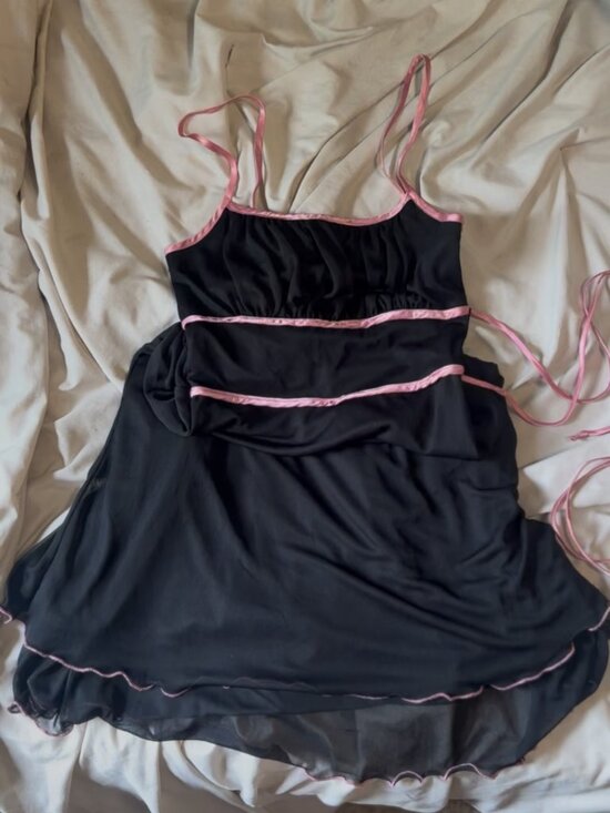 My Michelle Dresses & Skirts - Vintage My Michelle Black & Pink Satin Mini Dress Size Small Y2K Fairycore